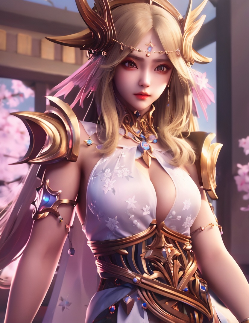 <lora:523-DA-神印王座-光明女神:0.8>(,1girl, ,best quality, ),looking at viewer,  ,ultra detailed background,ultra detailed background,ultra realistic 8k cg,, ,masterpiece, (( , )),, , , hyper blossom,    (cleavage), (), ,,