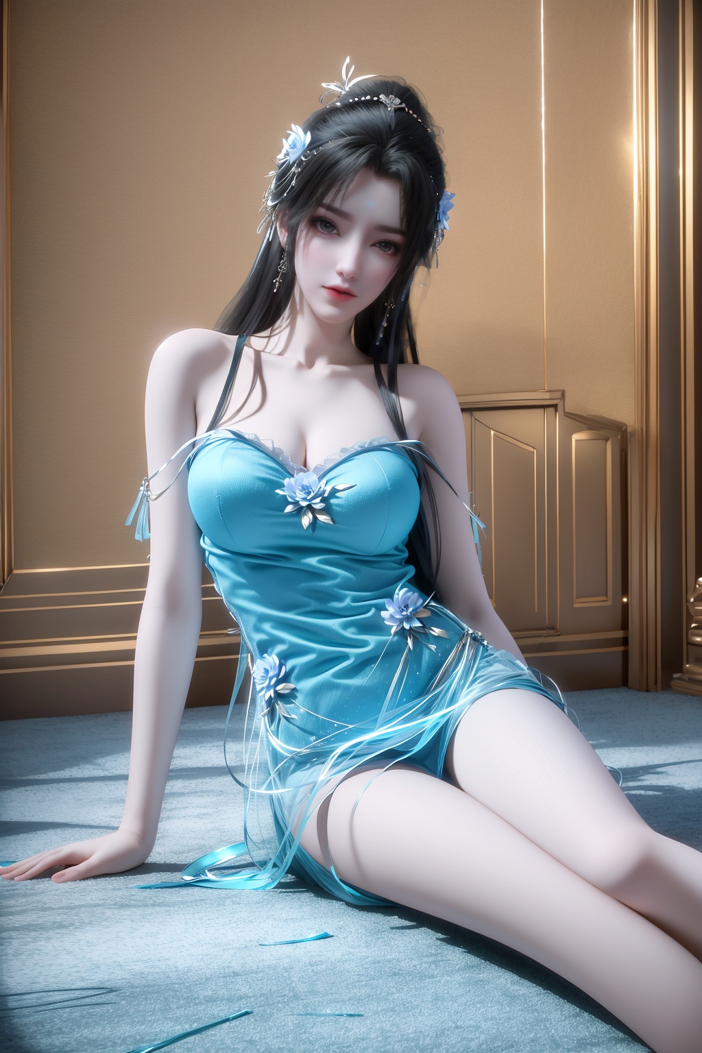 (8k, RAW photo, best quality, masterpiece:1.1),hatching (texture),skin gloss,light persona,artbook,extremely detailed CG unity 8k wallpaper,official art,(high detailed skin),glossy skin,contrapposto,female focus,sexy,fine fabric emphasis,wall paper,flower,indoors,curtains,reflection,sparkle,blurry,reflective floor,1girl,solo,looking at viewer,ribbon,flower,petals,lying,on side,qy-hd,<lora:0406蓝衣清漪64:0.6>,ll-hd,<lora:1111白皙质感:0.5>,ty-hd,ty-hd,<lora:0110田野:0.6>,arms_crossed,bedroom,