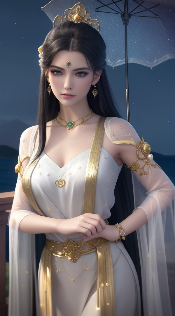 (,1girl, ,best quality, ),looking at viewer, <lora:387-DA-永生-莫师姐:0.8> ,, ,masterpiece(,1girl,night, starry sky, milky way,outdoors, full moon,  night sky, darkness,  world of darkness, , ) ,ultra realistic 8k cg, flawless, clean, masterpiece, professional artwork, famous artwork, (( , )),, , (rich:1.4), prestige, luxury, jewelry, diamond, gold, pearl, gem, sapphire, ruby, emerald, intricate detail, delicate pattern, charming, alluring, seductive, erotic, enchanting, hair ornament, necklace, earrings, bracelet, armlet,halo((, )), (), , 1girl, , partially_submerged, long_hair, rain, solo, , caustics, ocean
