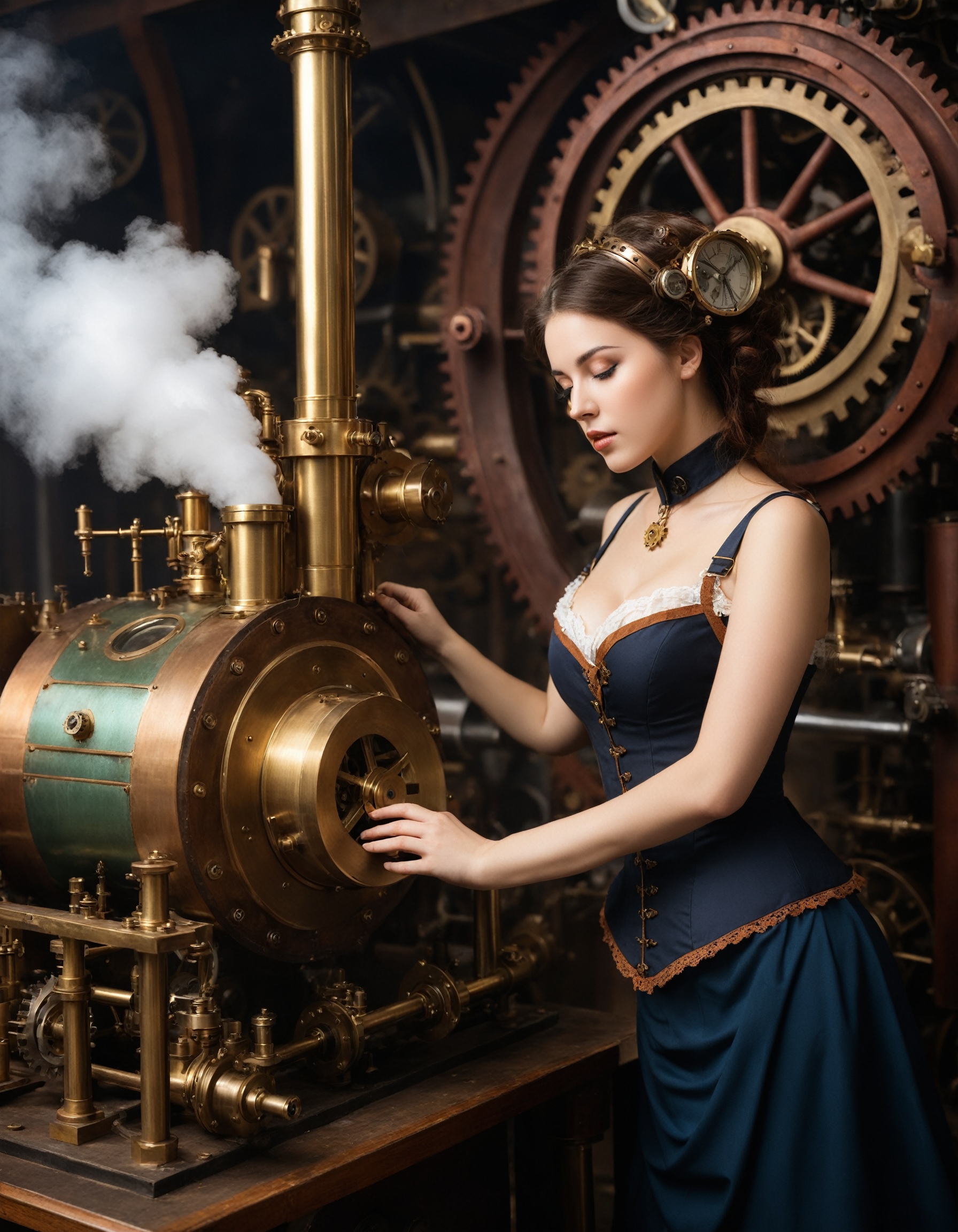 1igrl,  A steampunk style photo of Breathe into me and make me real,  bring me to life . blending of victorian technology...