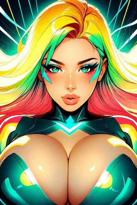 Face-framed portrait,  the woman’s lips slightly parted,  strands of illuminated wire hair drifting in zero gravity by Tia...