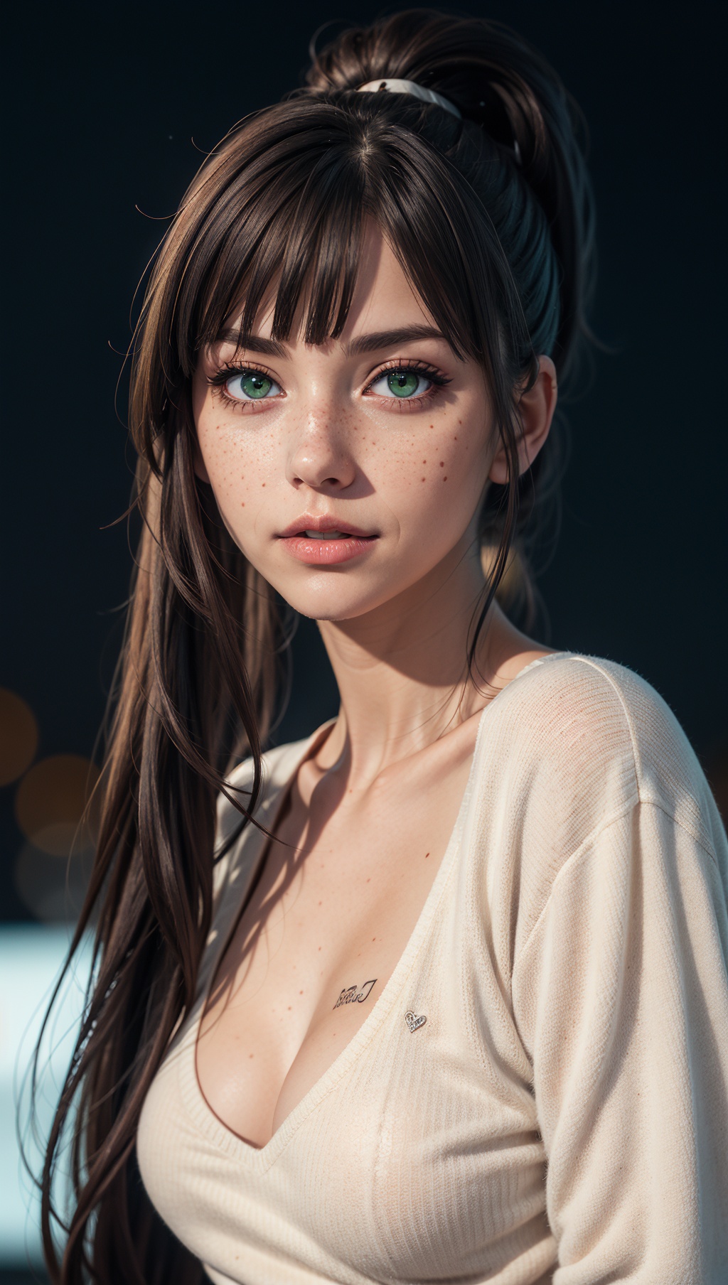 woman,  simple background,  multi-color hair ponytail on Tensor.Art