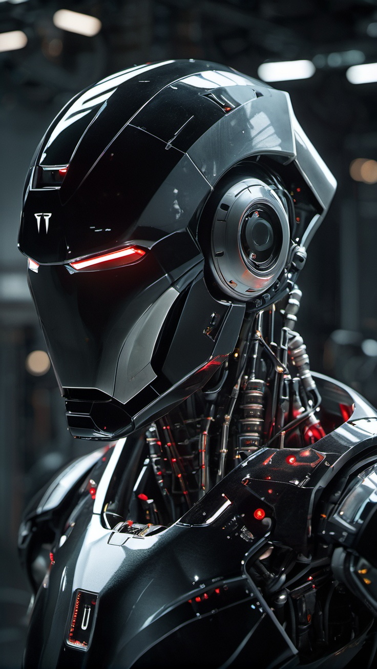 Tesla's High-tech robot Optimus, futuristic Modern sci-fi with intricate details, cinematic feel Cinematic wide-angle shots, deep field, dynamic tracking Light and Shadow,High contrast, interplay of warm and cool tones,highlighting metallic textures High-tech laboratory, sleek surfaces, cinematic scene setting Strong cinematic vibe, intelligent, innovative Advanced mechanical structure,highly detailed,ultra-high resolutions,32K UHD,best quality,masterpiece,
