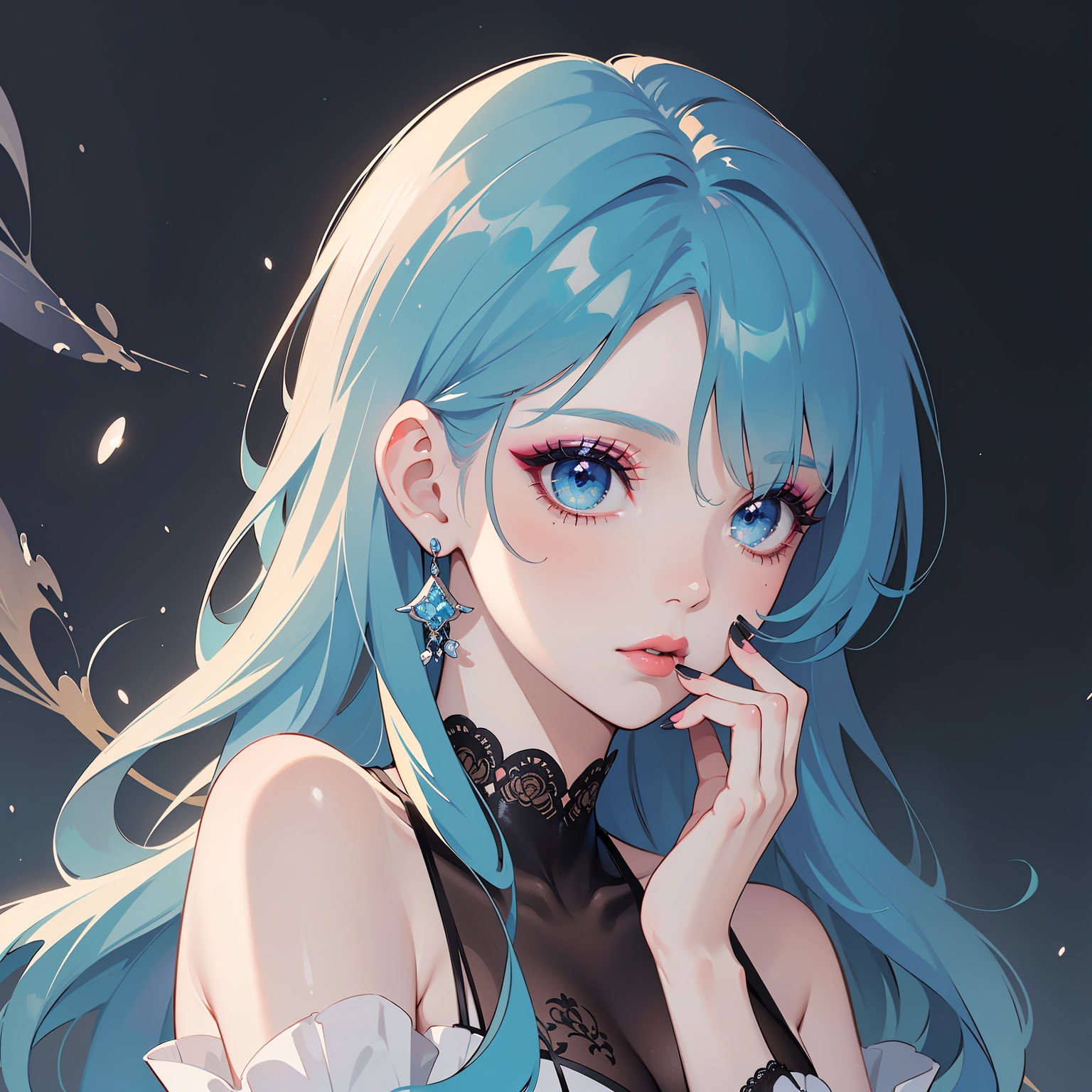 (masterpiece, top quality, best quality, official art, beautiful and aesthetic:1.2),(1girl:1.3),Smoked makeup,makeup,manicures,eyelashes,bright eyes,blue eyes,delicate hair,clothing accessories,clothing textures,