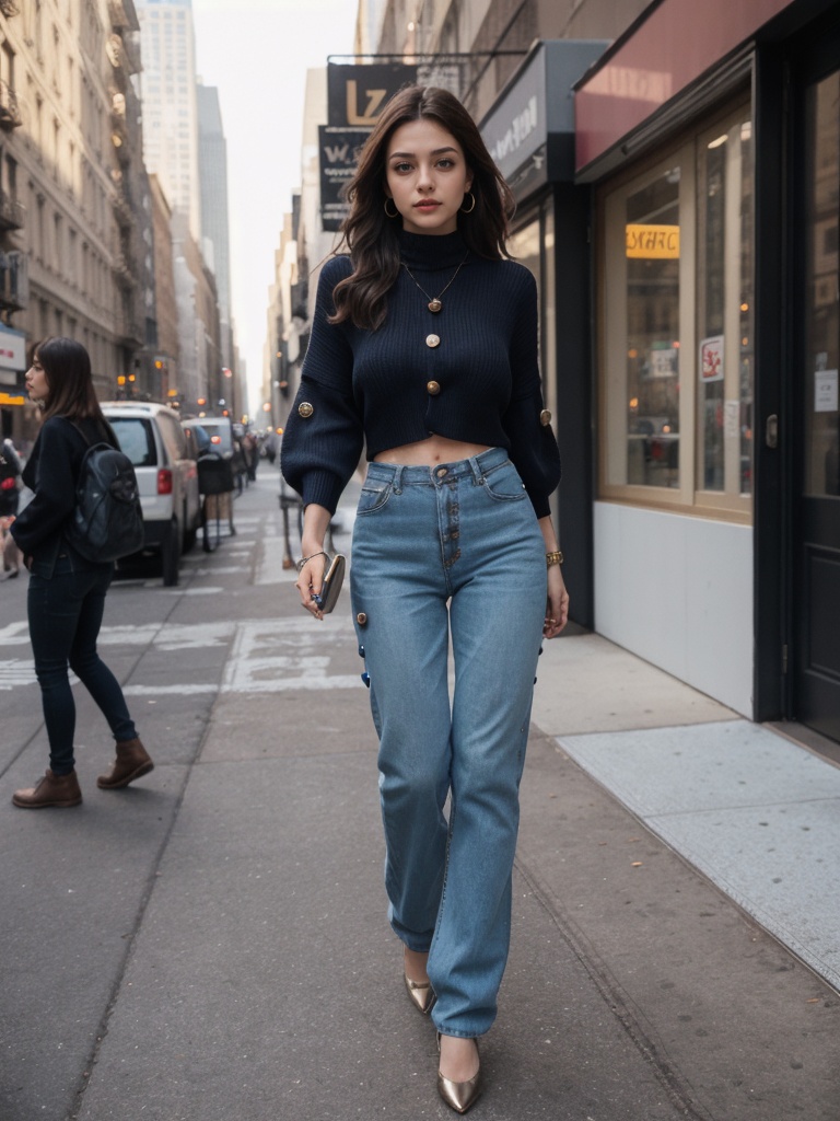 Ultra realistic full body photo of petite italian female model modeling upscale dolman sleeve travel inspired grunge knit...