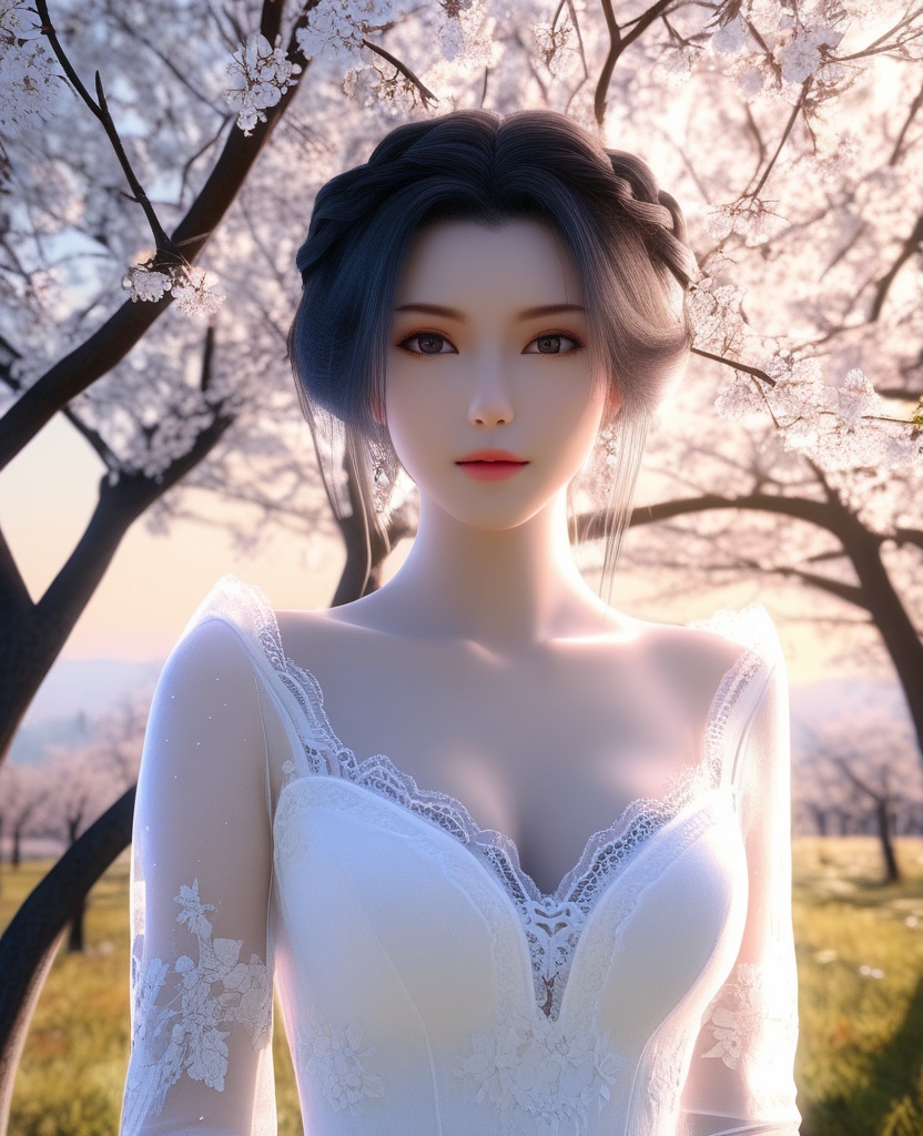 <lora:592-DA-XL-星辰变-姜立:0.8>(,1girl, ,best quality, ),looking at viewer,  ,, ultra detailed background,ultra detailed background,ultra realistic 8k cg,,masterpiece, (( , )), fiction,mole,  ,     ,see-through, lace, (cleavage),(((, solo, sun, , bare_tree, )))