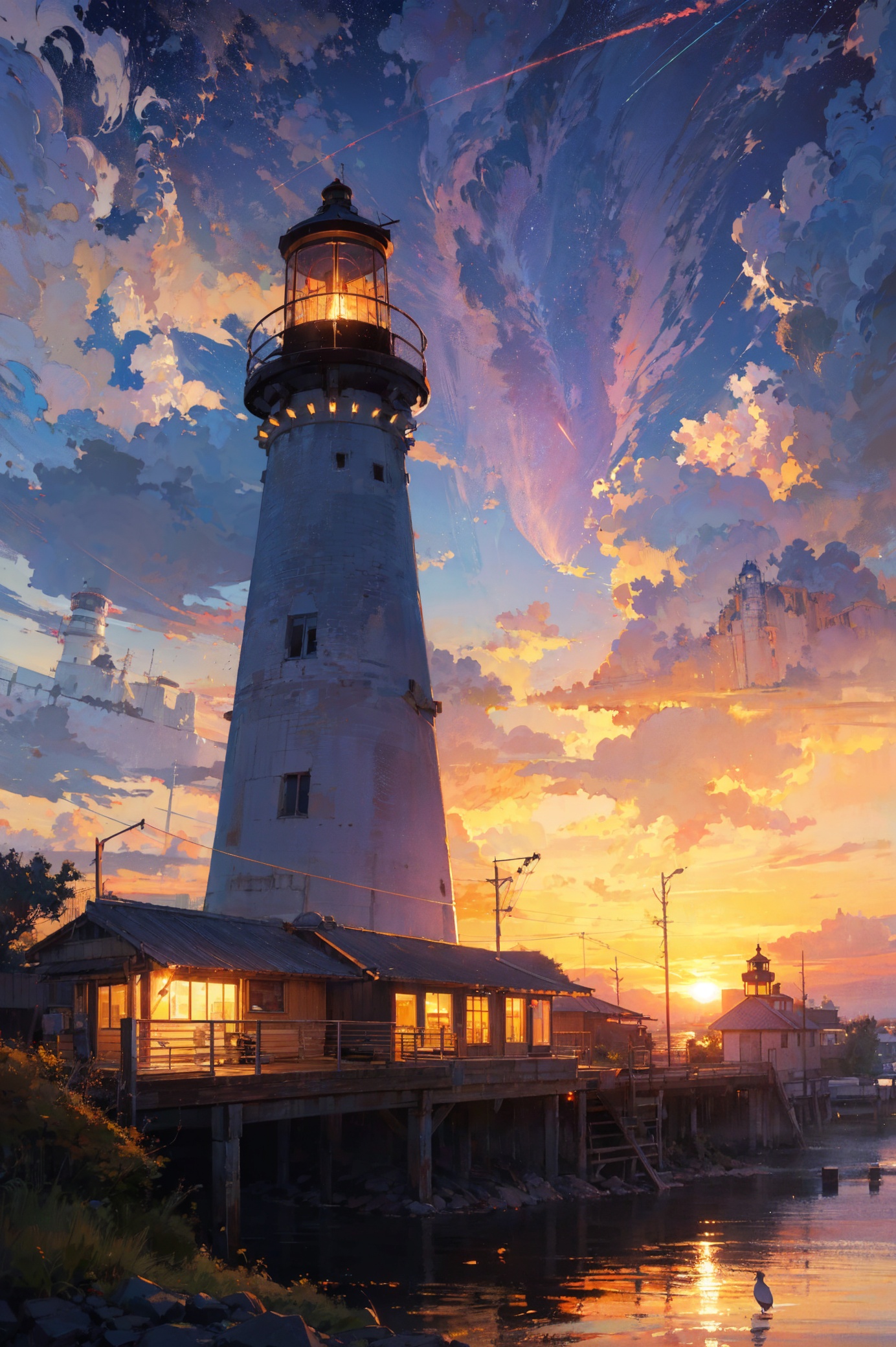 (masterpiece, top quality, best quality, official art, beautiful and aesthetic:1.2),anything above clouds autumn beach bird boat bridge building campfire city city lights cityscape cliff cloud cloudy sky condensation trail diffraction spikes dock dusk evening fire fireplace gradient sky hill horizon house island lake landscape lens flare lighthouse molten rock mountain mountainous horizon nature no humans ocean orange sky orange theme outdoors painting \(object\) palm tree pier power lines purple sky railing red sky reflection river ruins scenery seagull shell shore sky skyline skyscraper star \(sky\) starry sky sun sunlight sunrise sunset town train interior twilight utility pole volcano wall water watercraft waves window yellow sky,a DARGON,