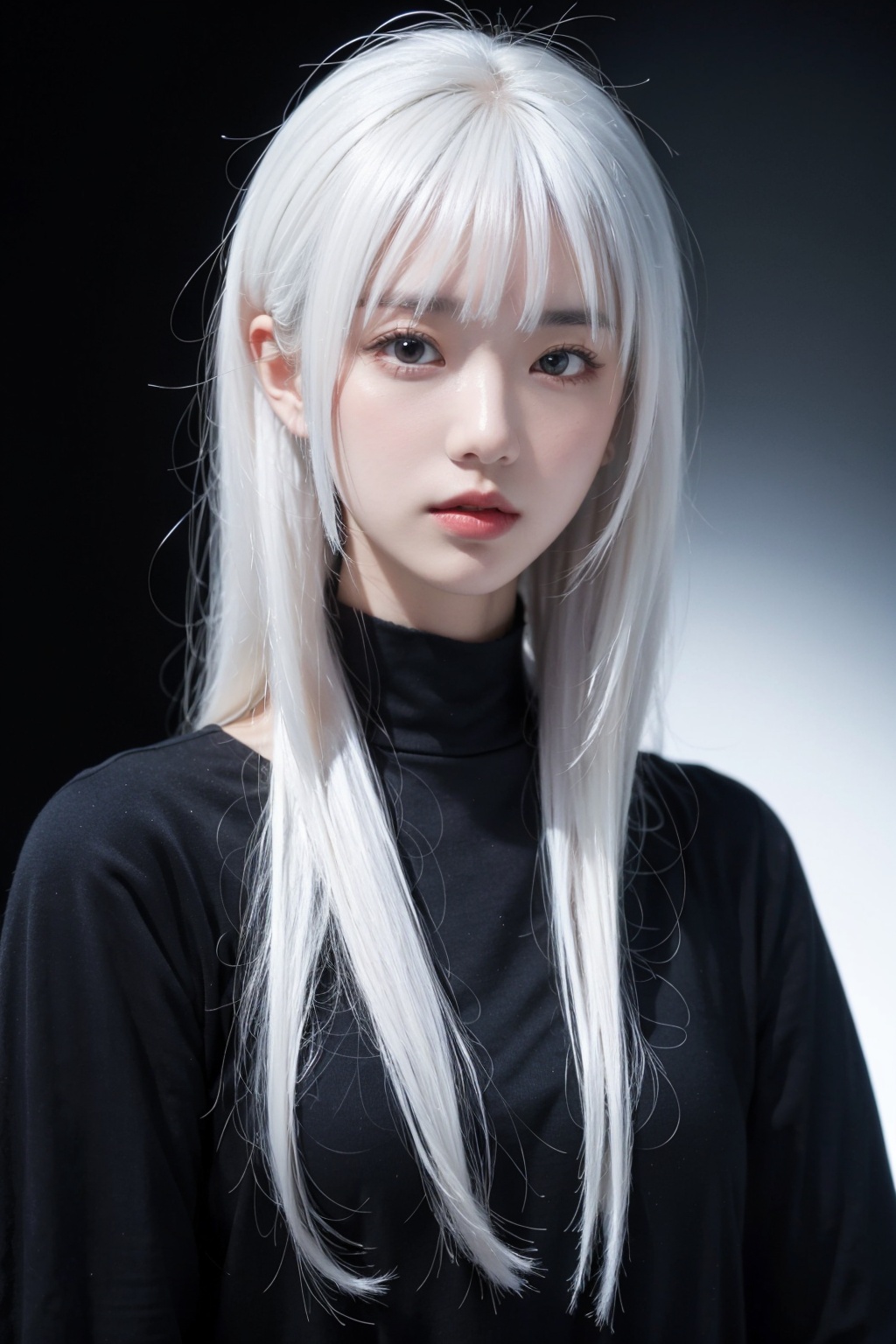 ,1girl, simple background, black  background,white  hair, 