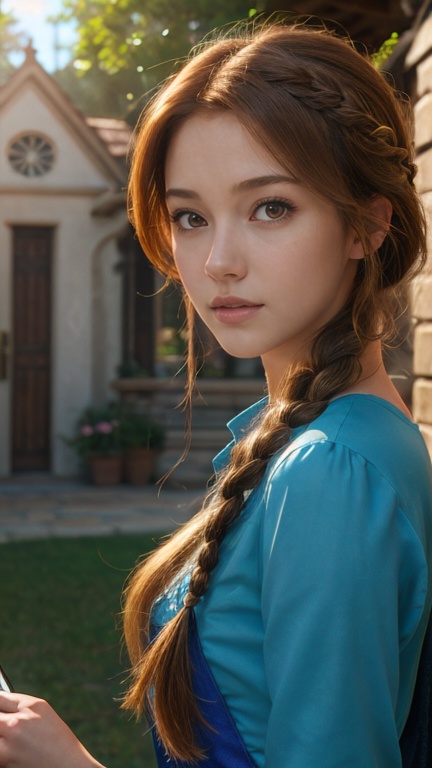 masterpiece,  best quality,  Rapunzel from Tangled like a gorgeous real girl with a braid who is drawing her tower on Tens...