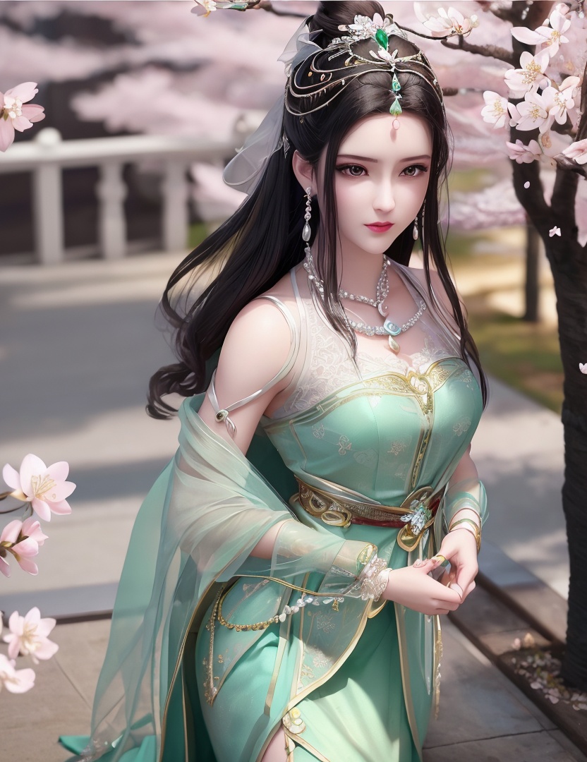 ultra realistic 8k cg, picture-perfect face, flawless, clean, masterpiece, professional artwork, famous artwork, cinematic lighting, cinematic bloom, perfect face, beautiful face, fantasy, dreamlike, unreal, science fiction,   lace, lace trim, lace-trimmed legwear,  (rich:1.4), prestige, luxury, jewelry, diamond, gold, pearl, gem, sapphire, ruby, emerald, intricate detail, delicate pattern, charming, alluring, seductive, erotic, enchanting, hair ornament, necklace, earrings, bracelet, armlet,halo((,1girl, pov,))  , ((((1girl, solo, ,cherry blossoms,outdoors, ))))<lora:DA_LinQingZhu:0.7>