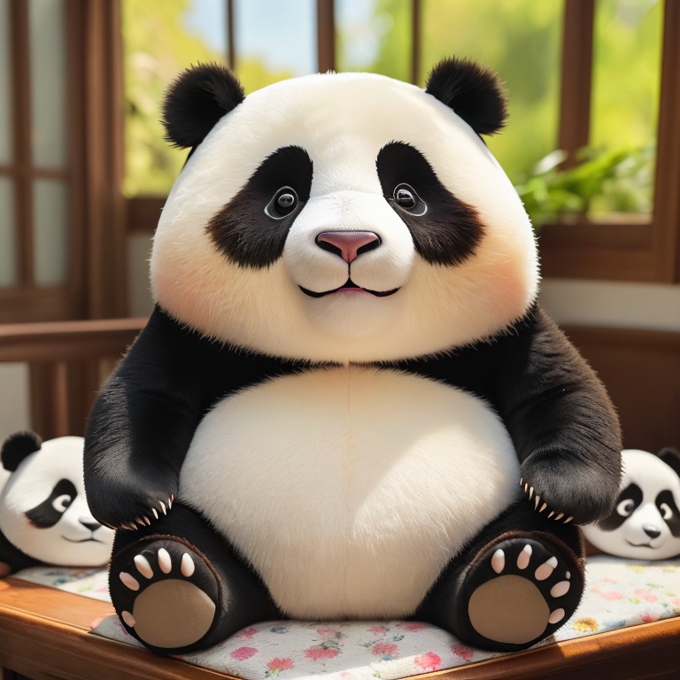 Plush toys cartoons cute  fat,Plush toys, cartoons, cute, 1 Panda, solo, <lora:毛茸茸V1.0_plushtoy:0.6>, ,best quality, masterpiece, realistic, HDR, UHD, 8K, best quality, highres, absurdres, Highly detailed, 
