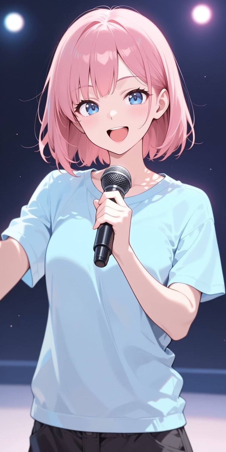 flat,  pink hair,  holding microphone on Tensor.Art