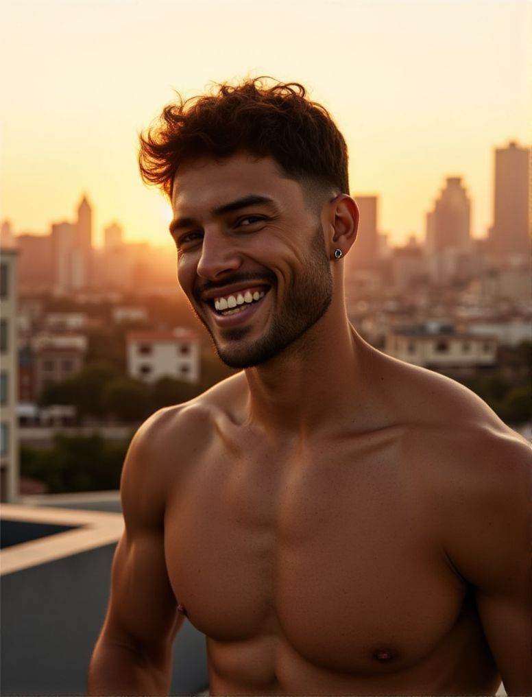 aaron owen ,  In the heart of a bustling city,  under the soft glow of a golden hour sunset on Tensor.Art
