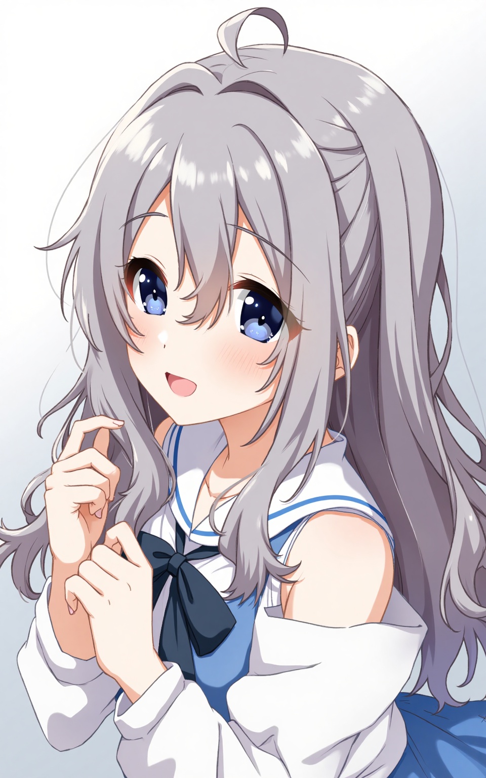 mio\(The end of summer\),1girl,blue eyes,grey hair,long hair,