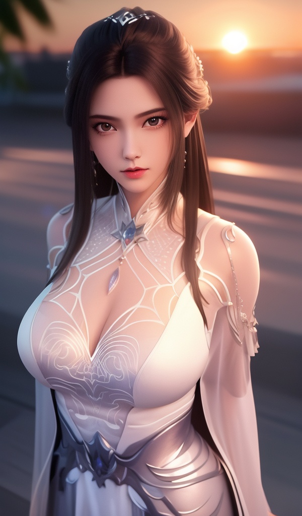 <lora:611-DA-诛仙-陆雪琪-V3:0.8>(,1girl, ,best quality, ),looking at viewer,masterpiece, (( , )),, realistic,science fiction,mole, ultra realistic 8k cg, , sun,sunset, (cleavage), (),