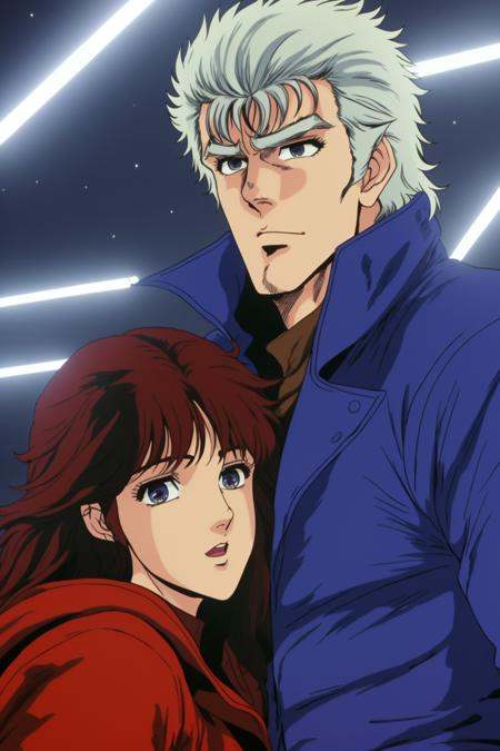 closeup of a man and a woman wearing a winter coat at night HNKstyle looking at the camera on Tensor.Art