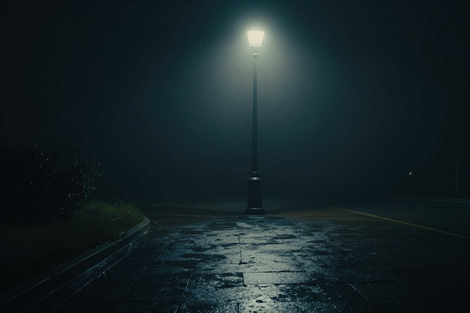 Dark Moody Atmosphere,  Photorealistic:1 Dark Chiaroscuro Lighting Style cinematic film style a street light in a foggy ci...