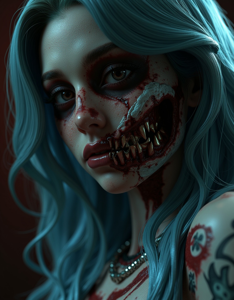 halfzombie,(global illumination, reality,ray tracing, HDR, unreal rendering, reasonable design, high detail, masterpiece,best quality, ultra high definition, movie lighting),1girl,halfzombie,