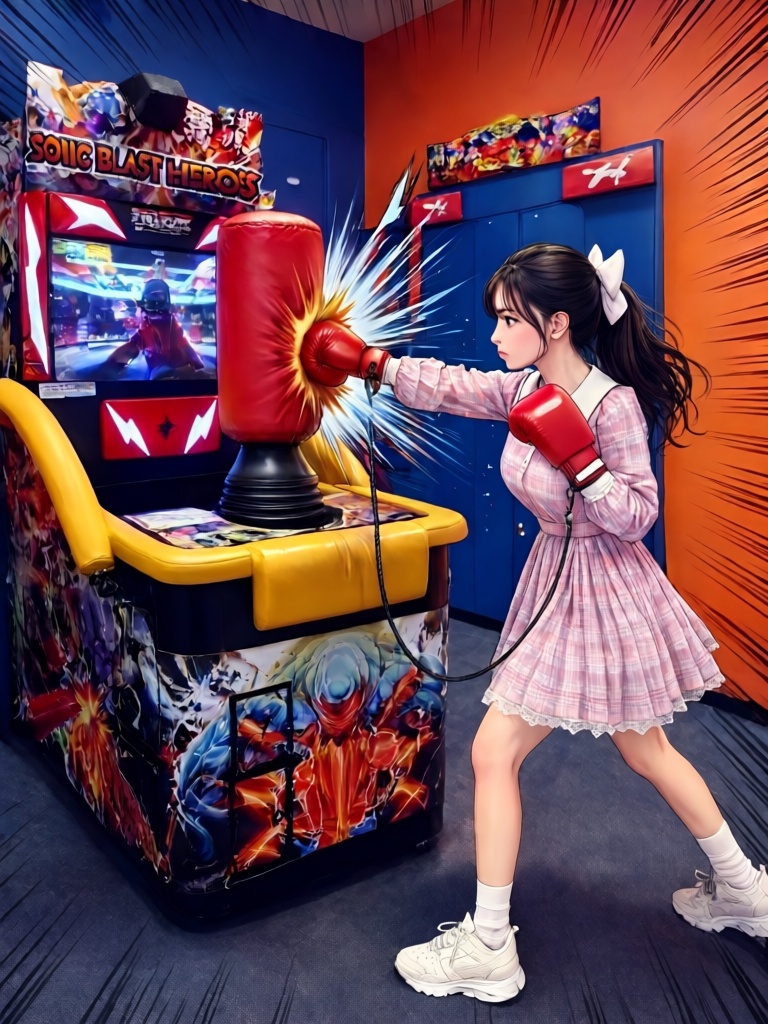 sonic blast heroes,  punching machine,  screen on Tensor.Art