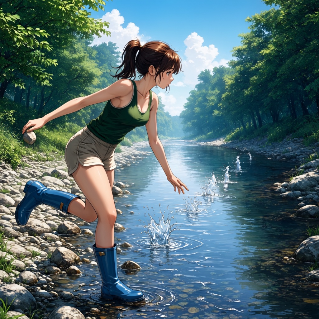 stone skipping,  throwing,  1girl on Tensor.Art
