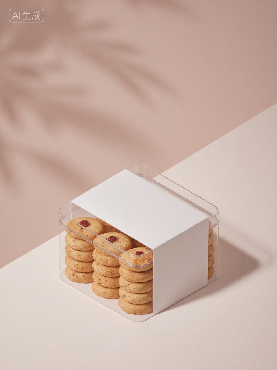 hongpei,chanpin,A hyper-realistic,close-up product photograph of a transparent rigid plastic cube box on a white table. The box is sleeved in an opaque,smooth white cardstock paper wrap that is completely blank,with no text or patterns whatsoever. This pristine paper frame accentuates the contents within. Inside the transparent plastic,neatly arranged decorated cookies are visible. Each cookie has a warm,light-brown color with deep baking textures and a few dried cranberries on top,featuring slightly caramelized edges that look crisp and delicious.,, Soft,bright light streams in from the left,creating beautiful highlights and refractions on the plastic and casting soft natural shadows to the right. The light also illuminates the subtle texture of the plain white cardstock. The far background is a very subtle,light pink. The entire composition is transparent,bright,and well-lit,with a sharp focus on the product's appeal.,, Negative prompt: ng_deepnegative_v1_75t,(badhandv4:1.2),EasyNegative,(worst quality:2),,nsfw, Steps: 25, Sampler: Euler, CFG scale: 6.0, Seed: 546514641, Size: 960x1280, Model hash: 8cba4f1ef4, Model: F.1基础算法模型-哩布在线可运行_F.1-dev-fp8.safetensors, Denoising strength: 0, RNG: CPU, Lora 1: 甜品_甜品美食生成, Lora Hash 1: 46f1344f0f, Lora Weight 1: 0.6, Lora 2: 万能电商产品_高质感产品摄影/光影/渲染/产品细节优化模型, Lora Hash 2: af92c449e6, Lora Weight 2: 0.6, Lora 3: 面包甜品烘焙食物视觉_电商摄影, Lora Hash 3: ea9d7a91b1, Lora Weight 3: 0.8, Controlnet 0: "preprocessor: invert (白底黑线反色), model: InstantX-FLUX.1-dev-Controlnet-Union-Pro-2.0, weight: 0.9, starting/ending: (0.0, 0.8), resize mode: Crop and Resize, pixel_perfect: True, control mode: Balanced, preprocessor params: (960, None, None)", Controlnet 1: "preprocessor: none, model: InstantX-FLUX.1-dev-Controlnet-Union-Pro-2.0, weight: 0.9, starting/ending: (0.0, 0.6), resize mode: Crop and Resize, pixel_perfect: True, control mode: Balanced, preprocessor params: (None, None, None)", vae_name: automatic