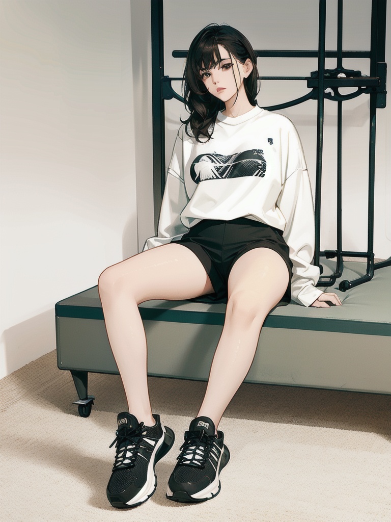 breathtaking (1girl), Oversized shirt, biker shorts, and sneakers., korean . award-winning, professional, highly detailed