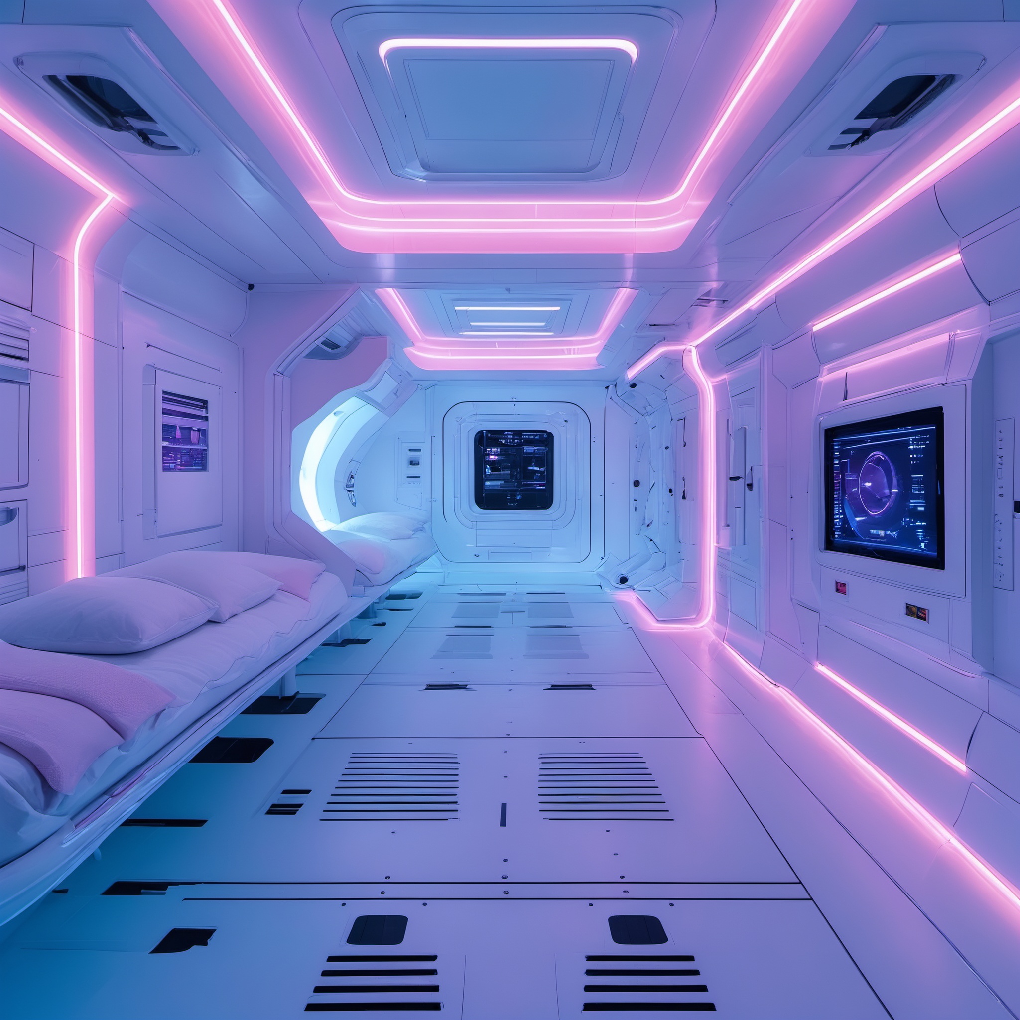room,neon lights, bed, pillow, YZLS