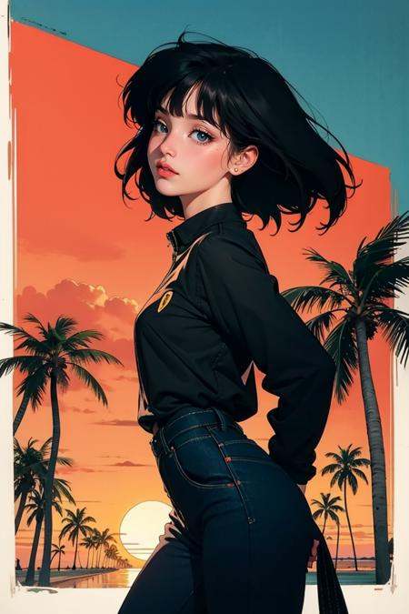 retro girl,  Miami,  sunset on Tensor.Art