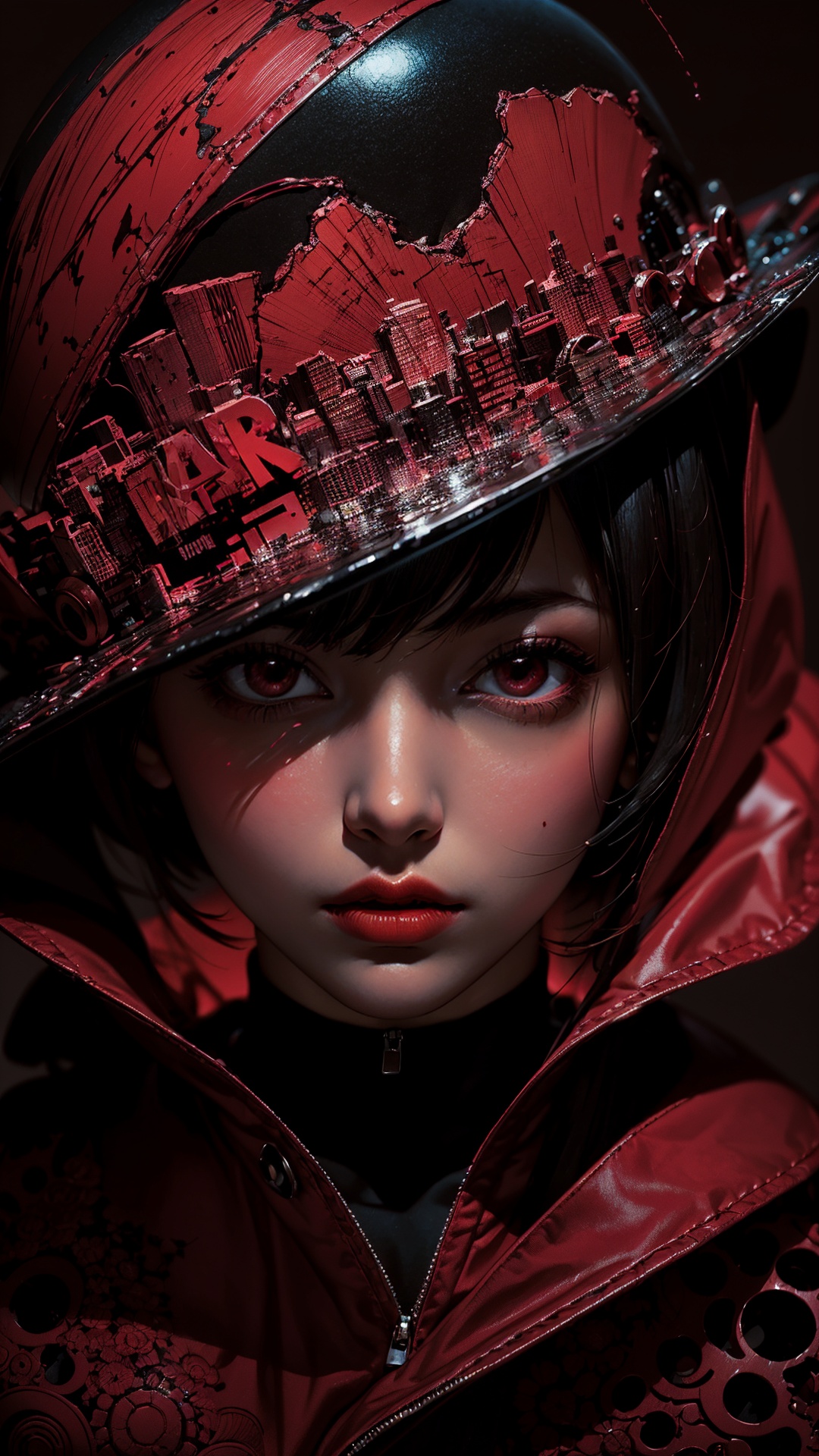 (abstract art:1.3),style of Yuko Shimizu,dark red theme,dark theme,(1girl),masterpiece,best quality,ultra high res,