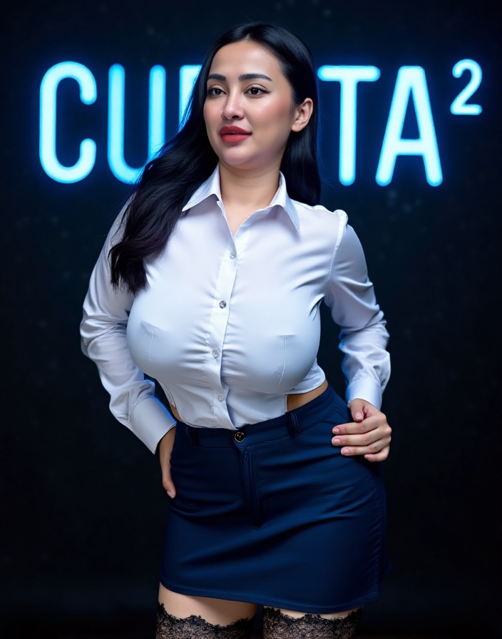 Cupicup1,  A busty woman with fair skin and ultra-detailed eyes,  her dark shiny hair cascading down her back. She wears a...