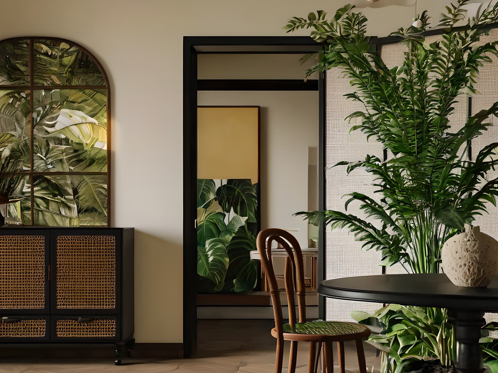 nanyang,fugu,no humans,chair,indoors,table,lamp,window,plant,8K,masterpiece,reality,<lora:nanyang XL1.0-000004:1>,