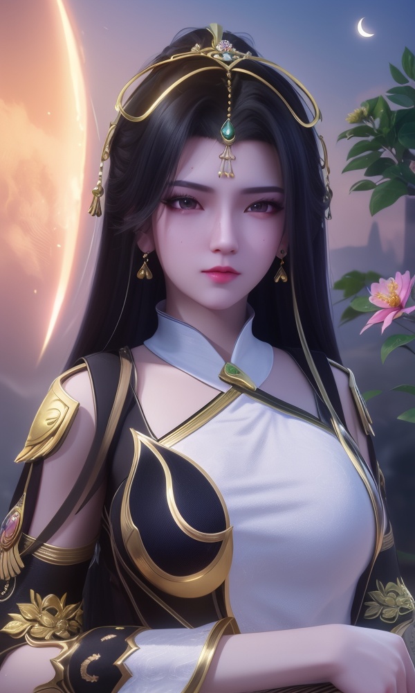(,1girl, ,best quality, ),looking at viewer, <lora:404-DA-仙逆-凤栾:0.8> ,,ultra detailed background,ultra detailed background,ultra realistic 8k cg, ,masterpiece, (( , )),, realistic,science fiction,mole, ultra realistic 8k cg, ,tamari \(flawless\),    ,crescent moon, jasmine \(flower\),     (()), (),