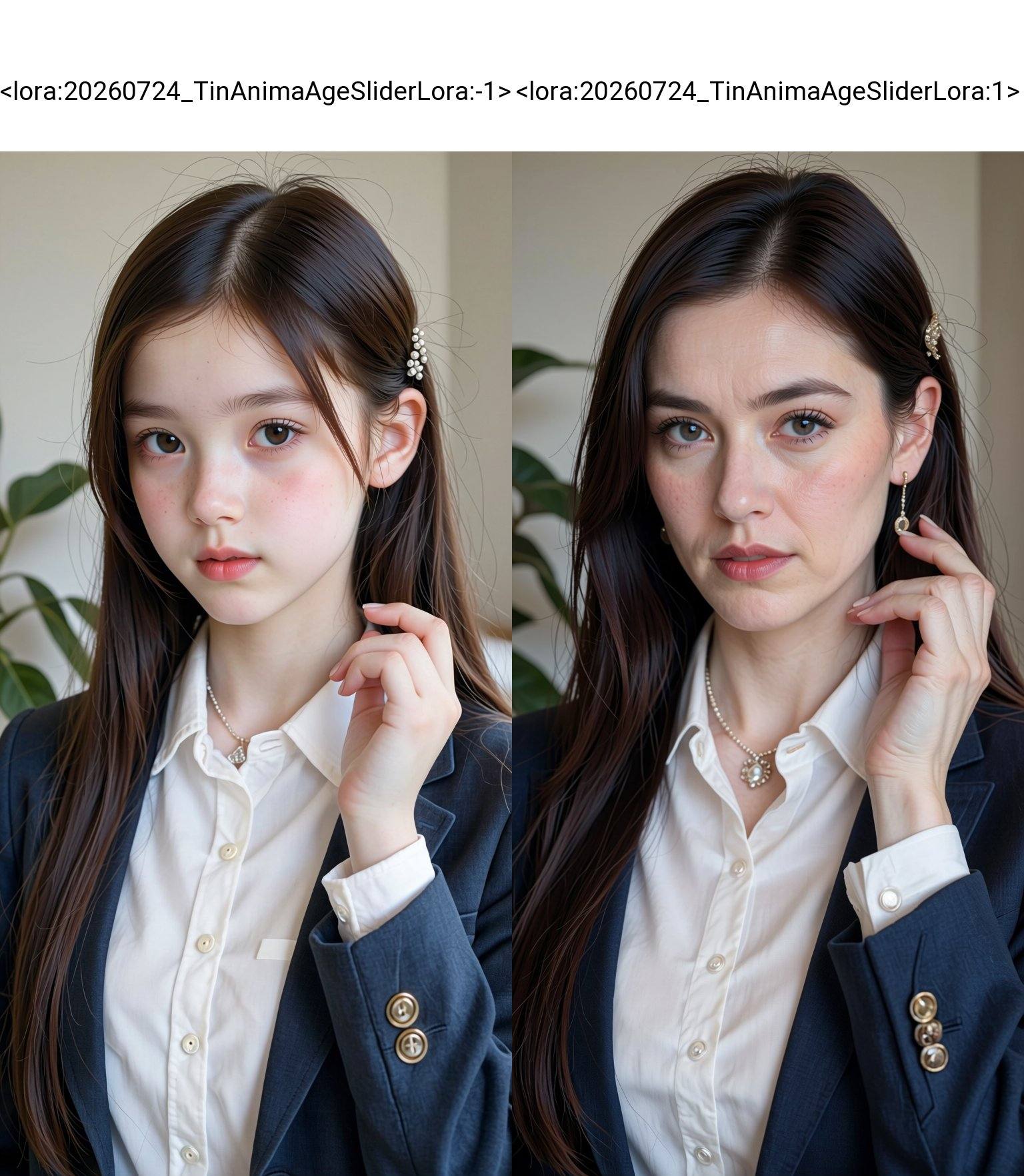 A female with fair skin and long,  straight,  dark brown hair. She has delicate features on Tensor.Art