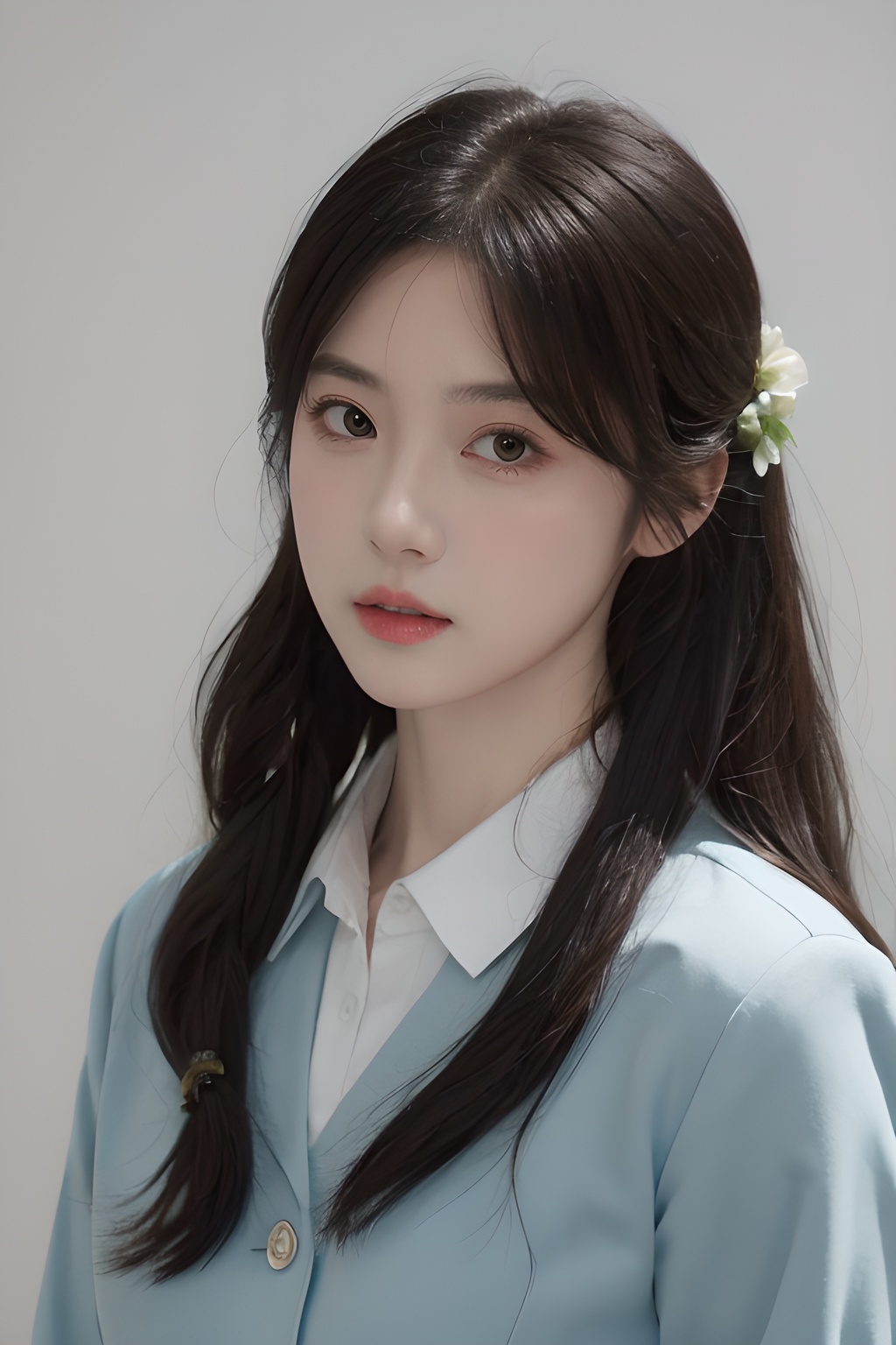 <lora:0807_07:0.7>,simple background,fleur_de_lapin_uniform,, 1girl,realistic,masterpiece, best quality, photorealistic, HDR,detail