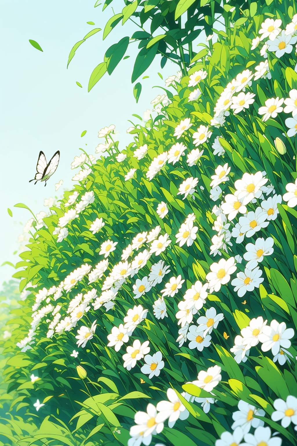 flower,no humans,lily of the valley,,white flower,outdoors,butterfly,leaf,rabbit,white butterfly,grass,
