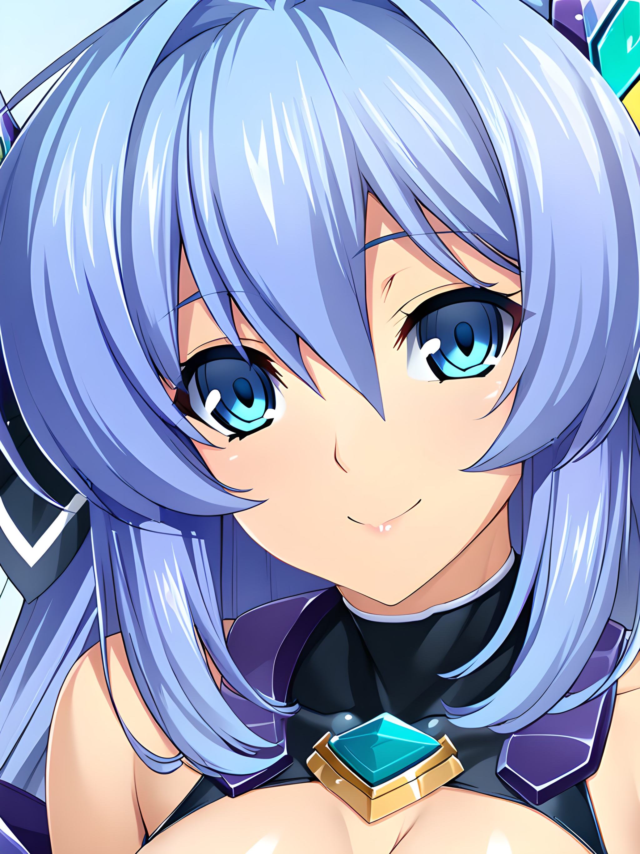 (masterpiece),(best quality),(ultra-detailed),(best illustration),(best shadow),(absurdres),(detailed background),(very aesthetic), (masterpiece),(best quality),(ultra-detailed),(best illustration),(best shadow),(absurdres),(detailed background),(very aesthetic), marina katsuragi, exstia, 1girl, solo, smile, long hair, choker, blue hair, looking at viewer, portrait, blue eyes, close-up, closed mouth, hair between eyes, smile, large breasts,  <lora:XL-Marina_Katsuragi葛城_真理奈_-_Kouyoku_Senki_ExS-TiA光翼戦姫エクスティア_SDXL_Animagine_XL_3.1v2:1>