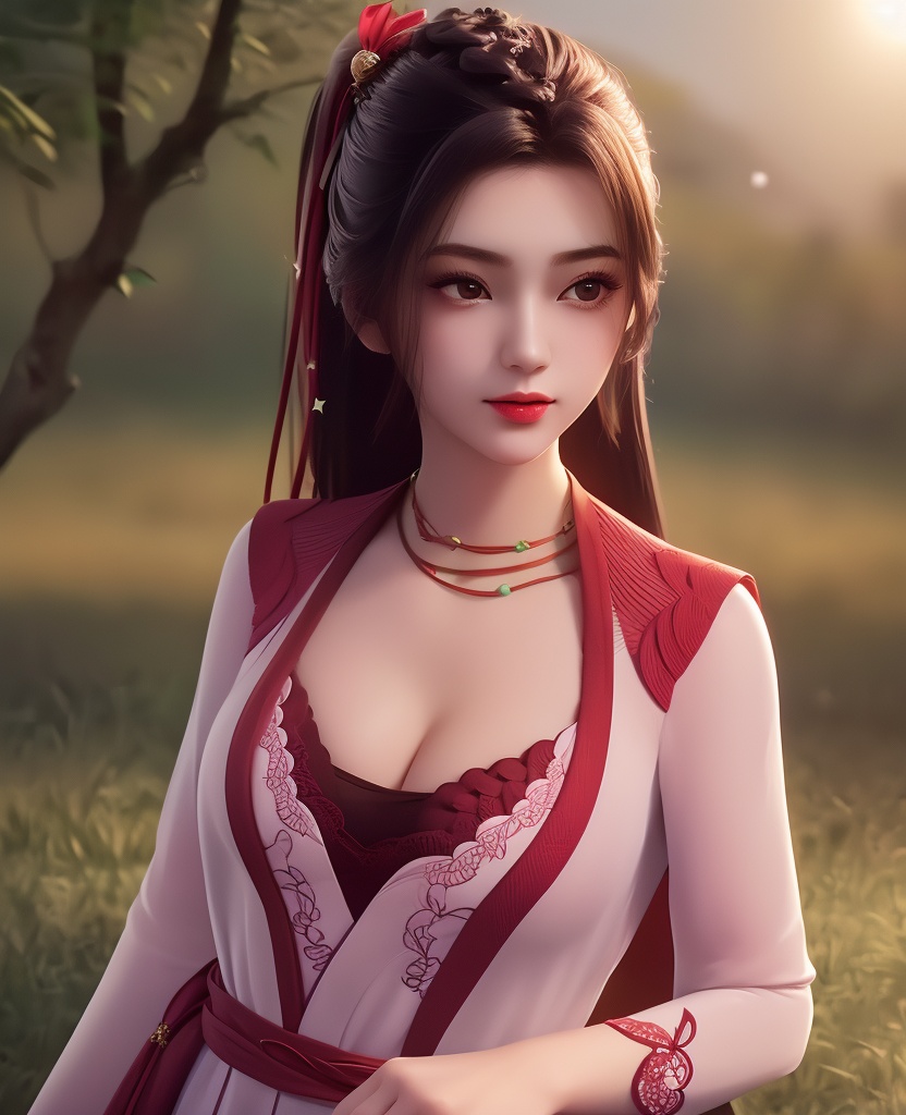 <lora:547-DA-诛仙-肖欢:0.8>(,1girl, ,best quality, ),looking at viewer,  ,, ultra detailed background,ultra detailed background,ultra realistic 8k cg,,masterpiece, (( , )), fiction,mole,  ,     ,see-through, lace, (cleavage),(((, solo, sun, , bare_tree, )))