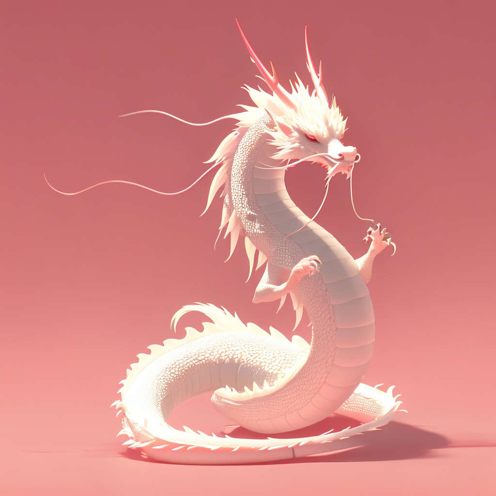 chenglong,eastern-dragon,jct-jade-carving-texture,chinese zodiac,red eyes,soft lighting,fangs,tail,whimsy and dramatic lighting,warm colors,mf-movie-filter,cc-color-correction,whiskers,claws,simple background,sharp teeth,no humans,red background,solo,horns,full body,animal focus,looking at viewer,scales,red theme,gradient background,pink background,<lora:chenglong_v1:0.8>,