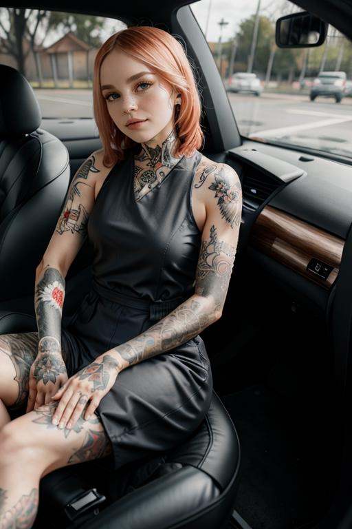 SGShkurushkain lots of tattoos tattooed wearing jumpsuit in car on Tensor.Art
