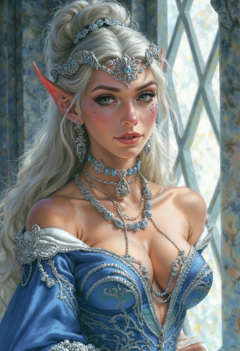 secret_grotesque_fantasy,  a close portrait of a youthful ***** elven queen in her early twenties posed gracefully near a...