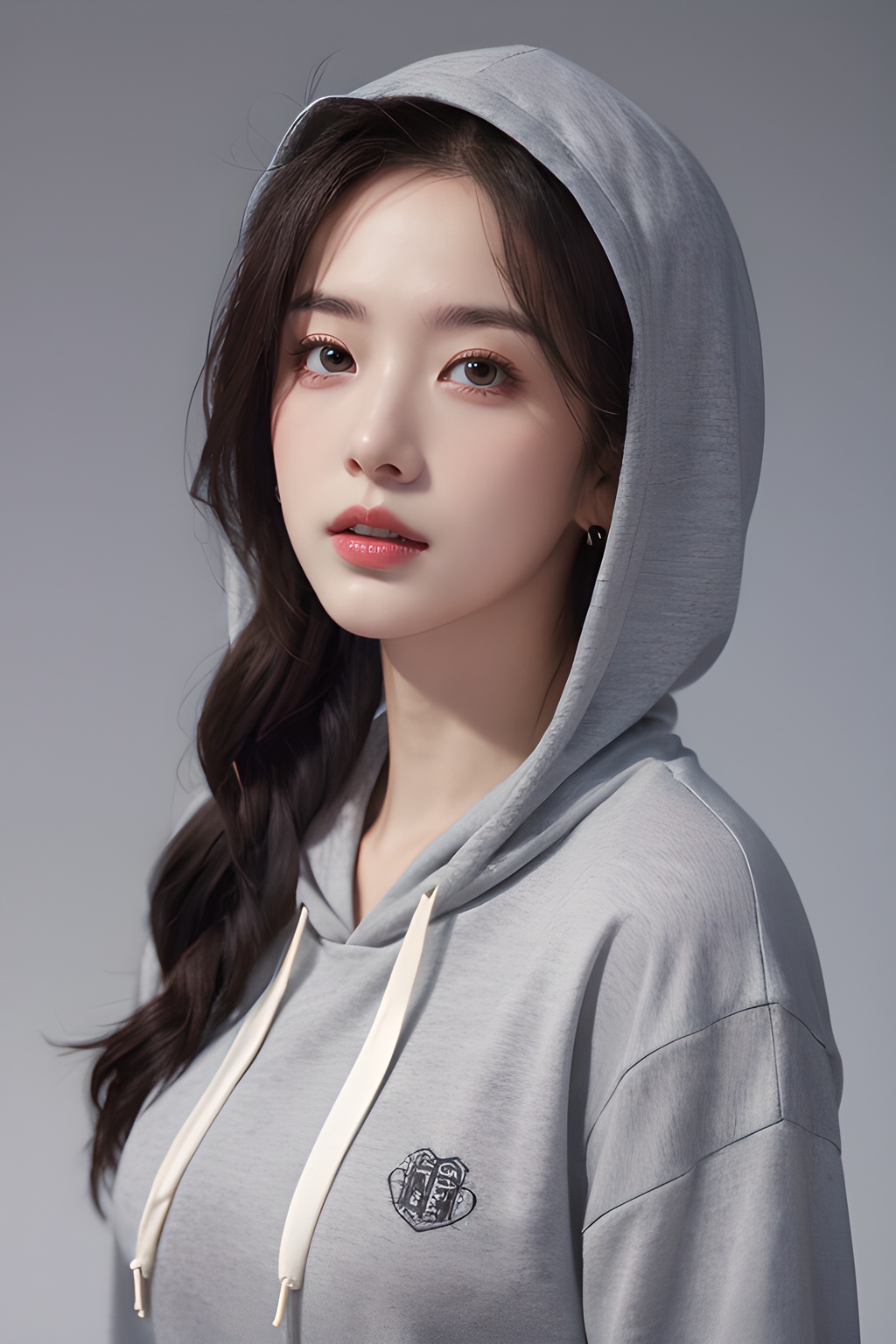 <lora:0810_07:0.7>,simple background,hoodie,, 1girl,realistic,masterpiece, best quality, photorealistic, HDR,detail