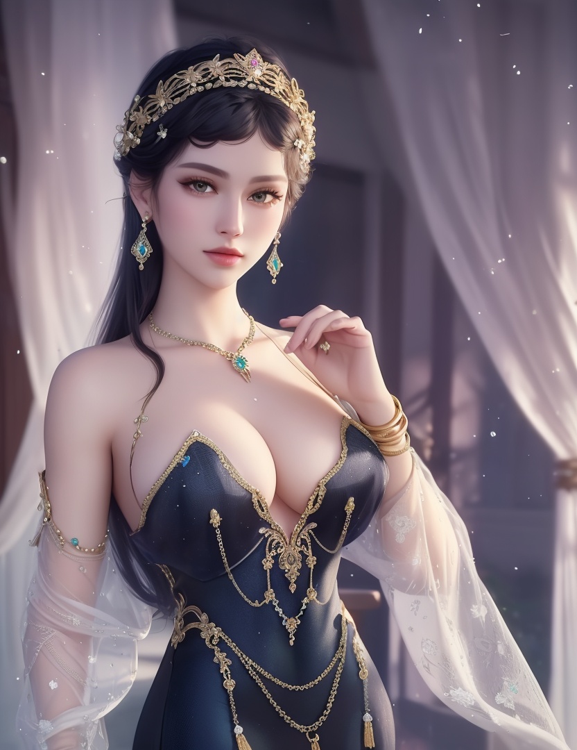 ultra realistic 8k cg, picture-perfect face, flawless, clean, masterpiece, professional artwork, famous artwork, cinematic lighting, cinematic bloom, perfect face, beautiful face, fantasy, dreamlike, unreal, science fiction,  beautiful clothes, lace, lace trim, lace-trimmed legwear,  (rich:1.4), prestige, luxury, jewelry, diamond, gold, pearl, gem, sapphire, ruby, emerald, intricate detail, delicate pattern, charming, alluring, seductive, erotic, enchanting, hair ornament, necklace, earrings, bracelet, armlet,halo((,1girl, pov,))(((,  1girl,  solo,looking at viewer, ))),(((1girl, solo, dress, jewelry,large breasts, )))<lora:DA_WhiteSnakeGreenSnake:0.7>