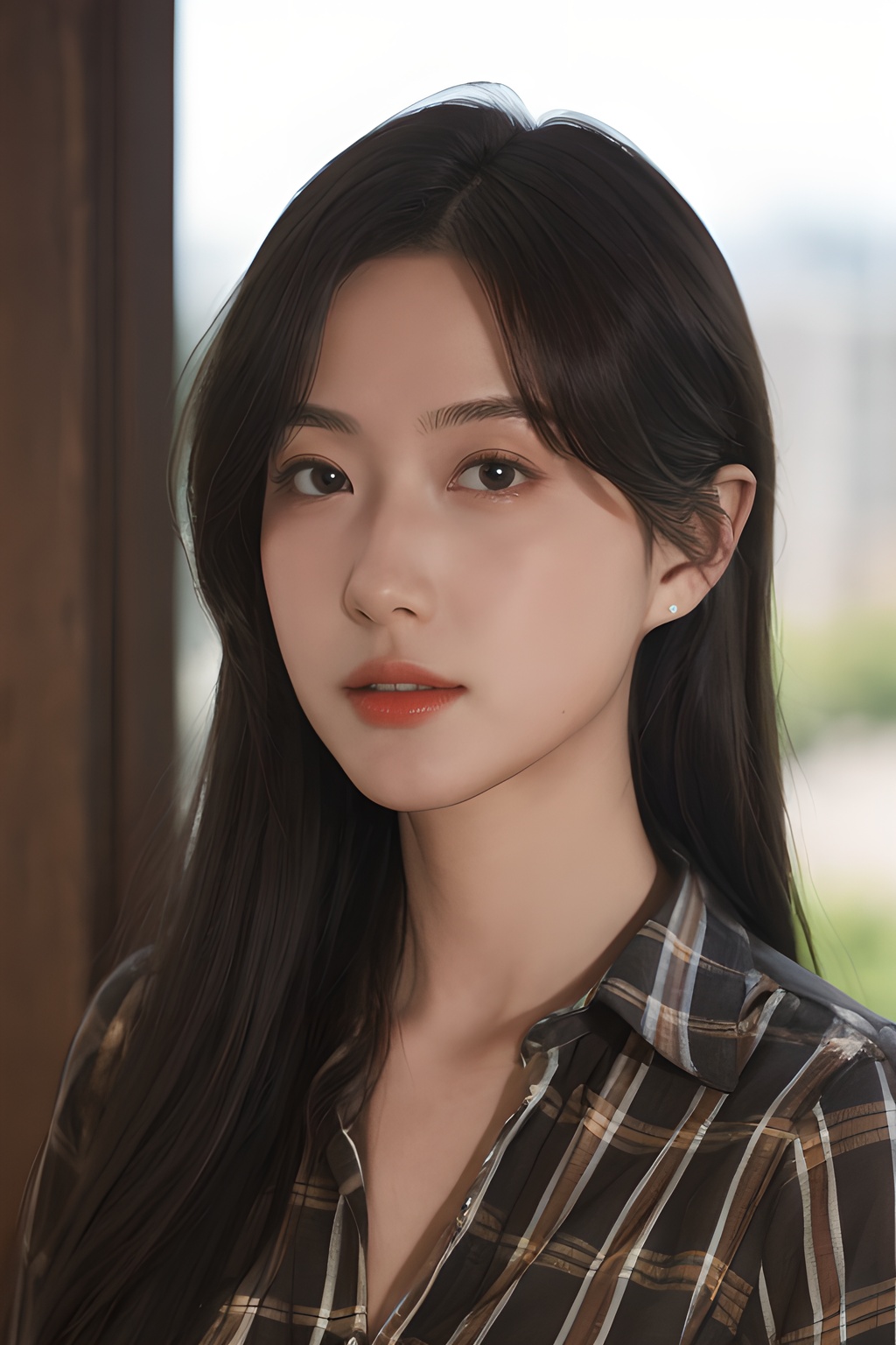 <lora:0829_07:0.7>,plaid_shirt,, 1girl,realistic,masterpiece, best quality, photorealistic, HDR,detail