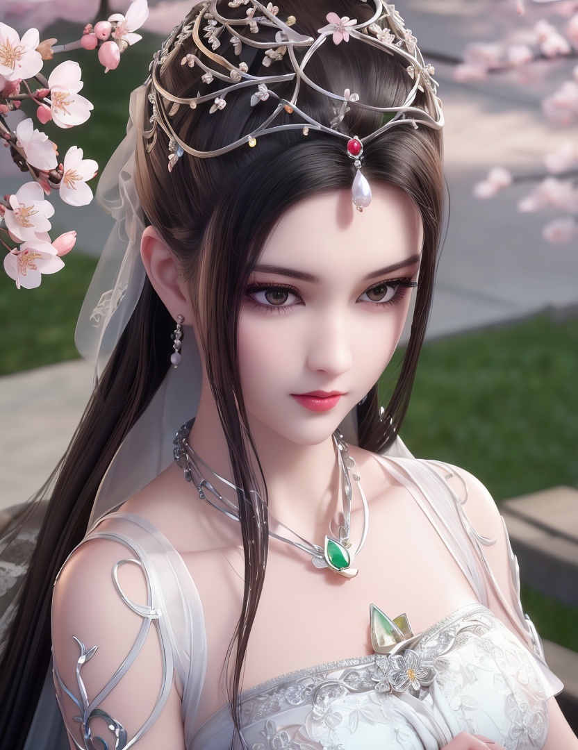 ultra realistic 8k cg, picture-perfect face, flawless, clean, masterpiece, professional artwork, famous artwork, cinematic lighting, cinematic bloom, perfect face, beautiful face, fantasy, dreamlike, unreal, science fiction,   lace, lace trim, lace-trimmed legwear,  (rich:1.4), prestige, luxury, jewelry, diamond, gold, pearl, gem, sapphire, ruby, emerald, intricate detail, delicate pattern, charming, alluring, seductive, erotic, enchanting, hair ornament, necklace, earrings, bracelet, armlet,halo((,1girl, pov,))  , ((((1girl, solo, ,cherry blossoms,outdoors, ))))<lora:DA_LinQingZhu:0.6>
