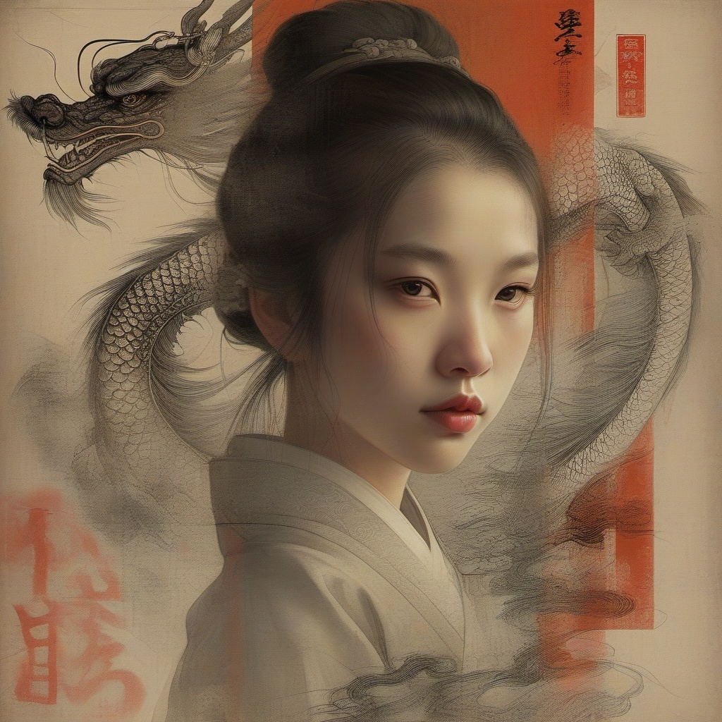 longren1,eastern dragon,dragon,1girl,east asian architecture,solo,looking at viewer,portrait,closed mouth,<lora:hclv-000008:0.8>,