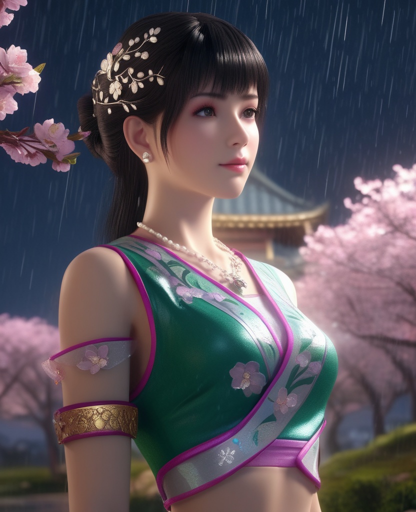 <lora:578-DA-XL-斗破苍穹-小医仙:0.8>(,1girl, ,best quality, ),looking at viewer, ,ultra detailed 8k cg, ultra detailed background,  ultra realistic 8k cg,          cinematic lighting, cinematic bloom, (( , )),,  , unreal, science fiction,  luxury, jewelry, diamond, pearl, gem, sapphire, ruby, emerald, intricate detail, delicate pattern, charming, alluring, seductive, erotic, enchanting, hair ornament, necklace, earrings, bracelet, armlet,halo,masterpiece, (( , )),,  ,cherry blossoms,(((, night,night sky,,  ultra high res, (photorealistic:1.4), raw photo, 1girl, , rain, sweat, ,wet, )))(( , ))   (cleavage), (),