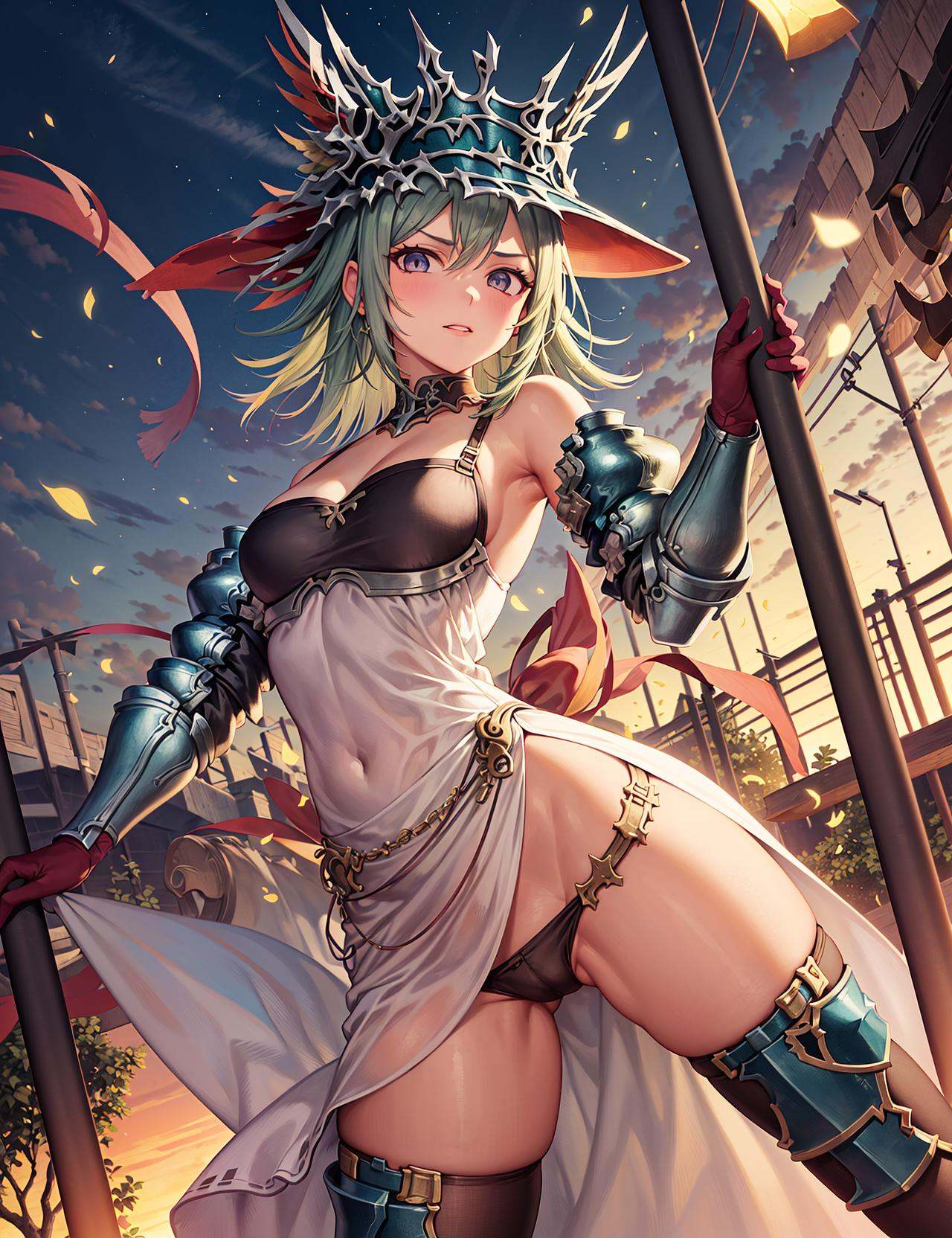 (the pole is actually a polearm with its blade planted in the ground),  ,  1girl on Tensor.Art