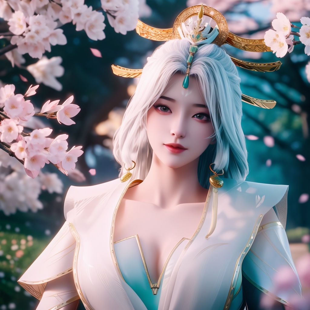 <lora:820-DA-念无双-无双:0.8>, (,1girl, ,best quality, ),,  ultra realistic 8k cg,ultra detailed 8k cg,masterpiece,upper body,  (( , )),, ,science fiction,mole, ,    ,outdoors, sun,sunlight, cherry blossoms,      (cleavage),,  (),