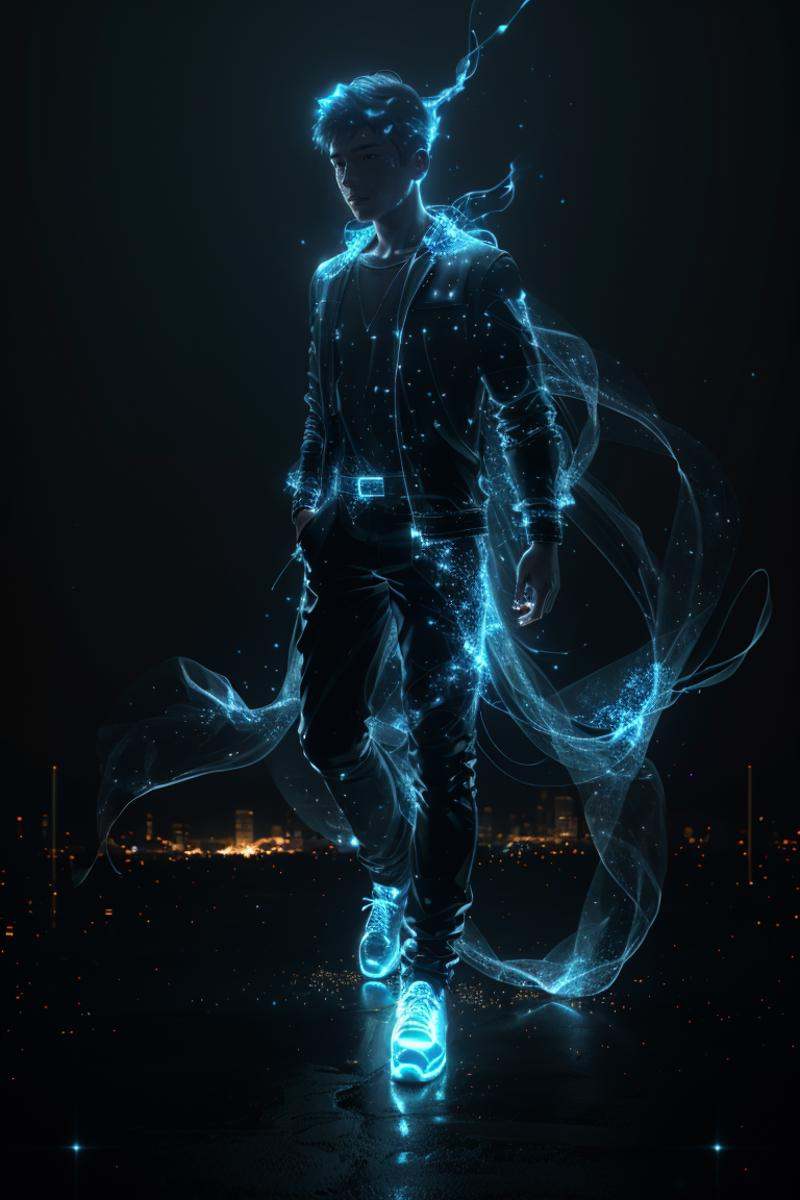 glow particle,  blue theme,  1boy on Tensor.Art