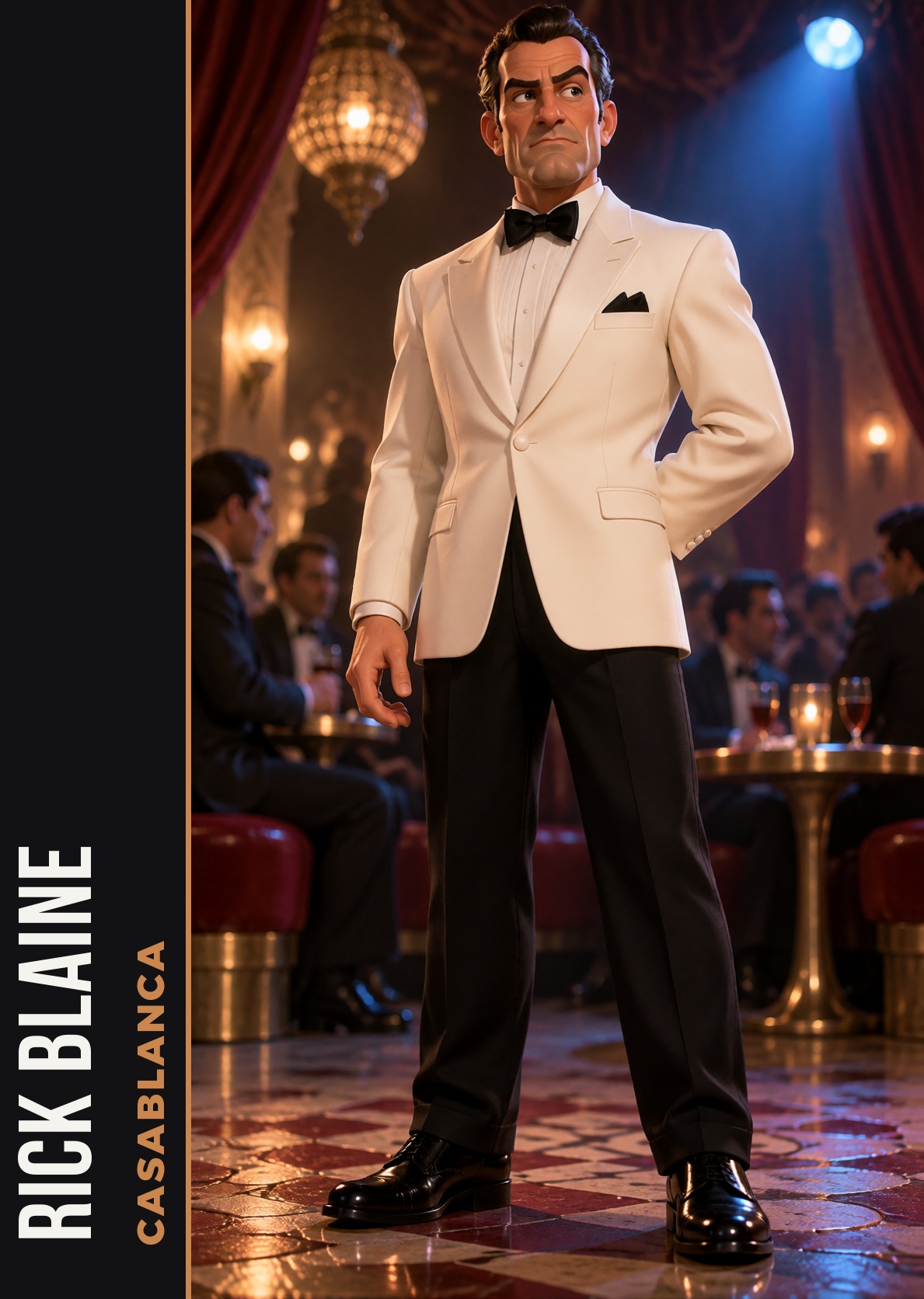 realfig,  Rick Blaine from Casablanca in a white dinner jacket,  full body on Tensor.Art